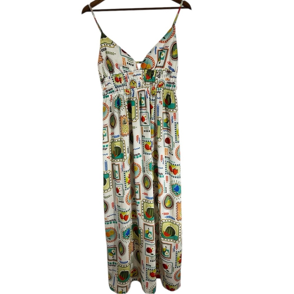 Colorfull Fruit Print Midi Dress Resort Sundress Strappy M - Picture 3 of 5